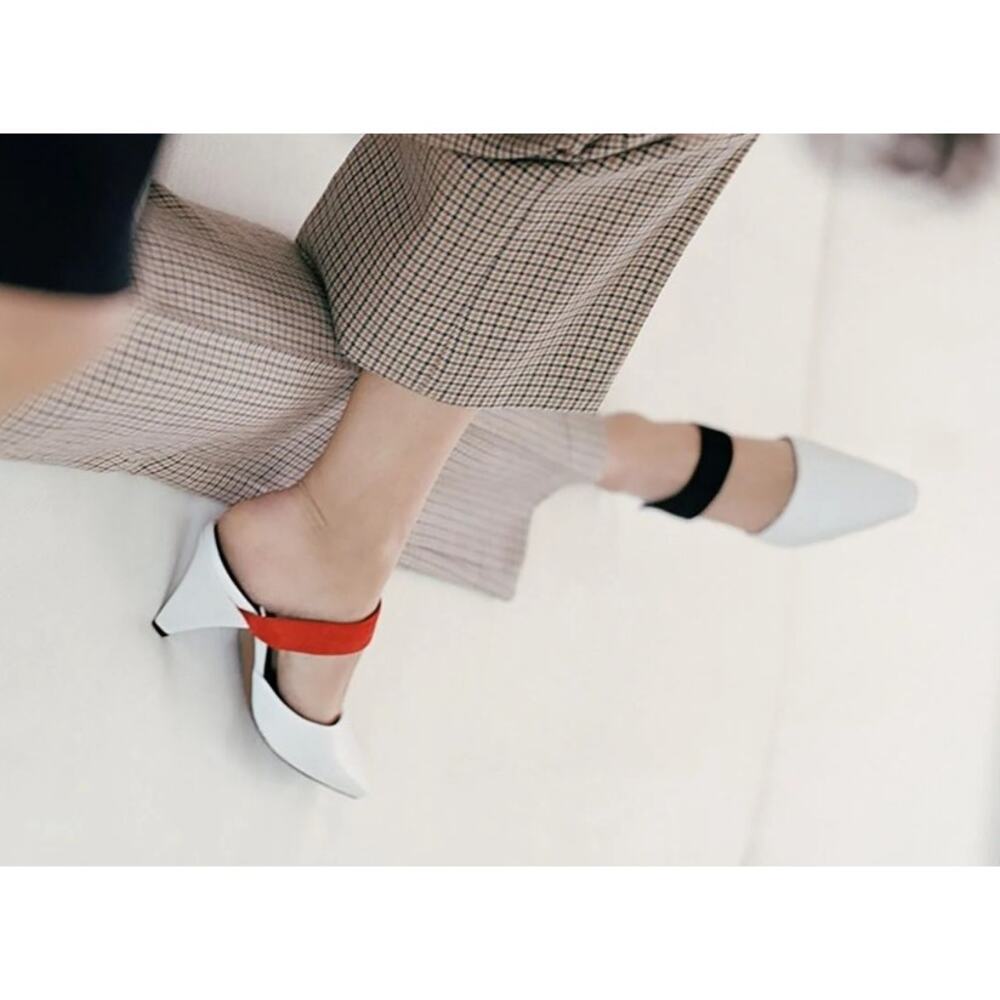 Neous Kitten Cone Heels Open Back EU 39 US 8.5 White Colorblock Suede Straps